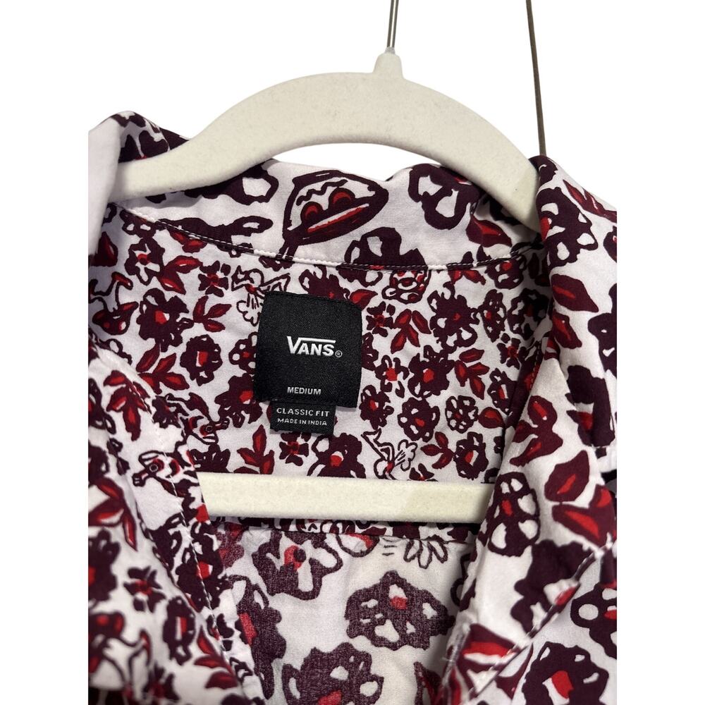Vans Medium Floral Button Down Shirt Red White - Picture 3 of 7